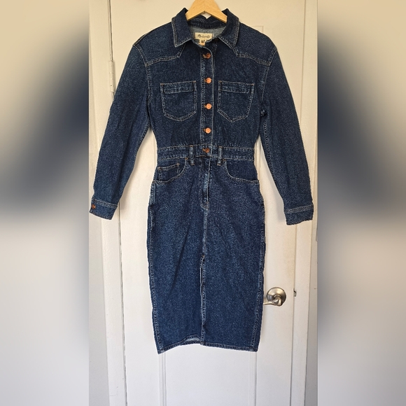 Madewell Dresses & Skirts - Madewell Denim Shirt Dress Size 0 | Button Front Western Utility Jean Dress